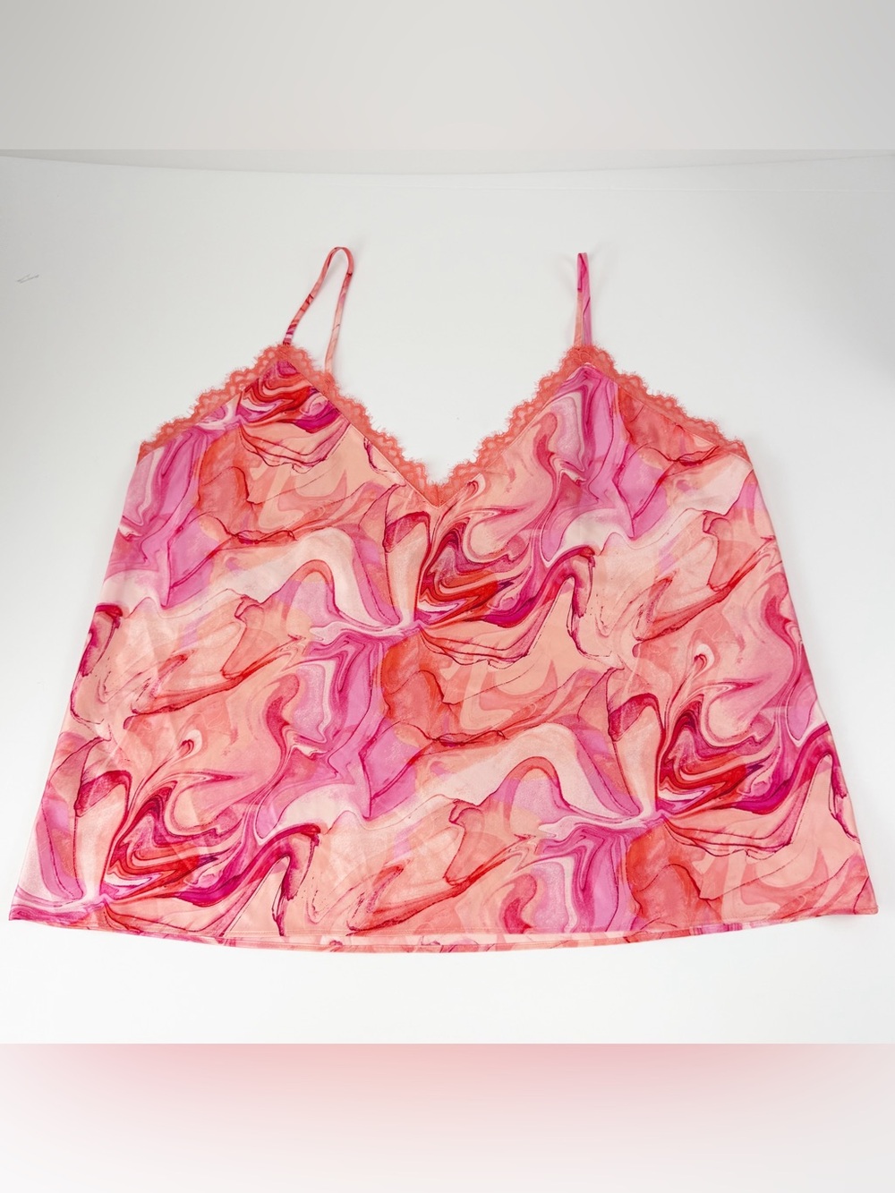 Inc Shirt Womens XXL Orange Pink Lace Trimmed Marble Camisole Tank Top NWOT NEW